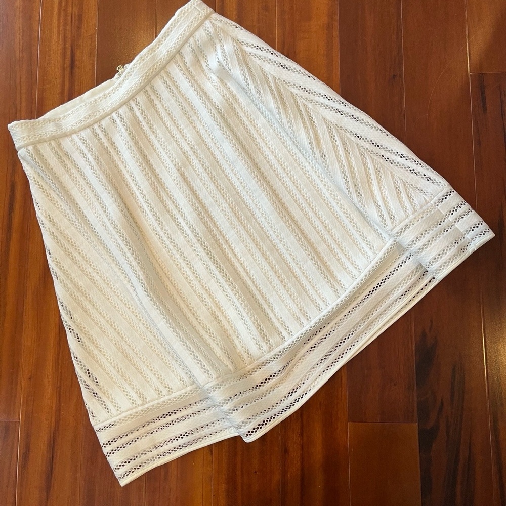 J.Crew White Lace Skirt Stripe Zip Back A-line Short Knee Length Mini Size 2